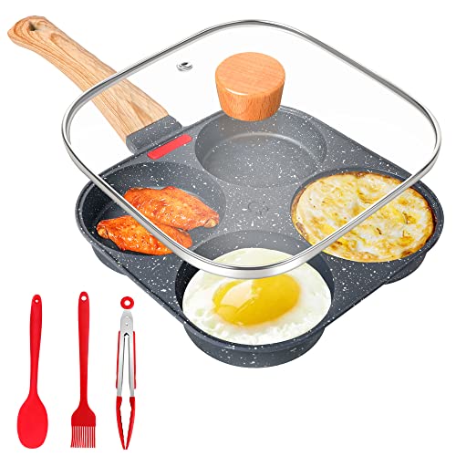 Gimars Spiegeleipfanne mit Deckel, 4 Loch Pancake Pfanne, Aluminium-Antihaft Bratpfanne für Induktionsherd & Gasherd, Frühstückspfanne für Omeletts, Frikadellen, Pfannkuchen von Gimars
