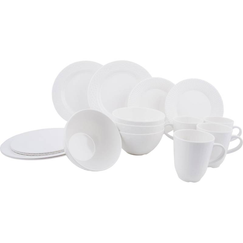 GIMEX Melamin Geschirr Set Vivid Royal Line Pastell Camping Essgeschirr Teller-Weiß von Gimex