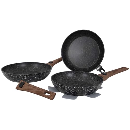 Gimex Black Line Holzdekor Pfannenset 3tlg. Pfanne Campinggeschirr Kochgeschirr platzsparend von Gimex