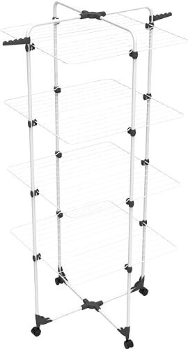 Vileda Modular 4 | Wäscheständer Turm mit 4 Ebenen | Modulierbarer Gelenk | Leicht zu bewegen | Für Innen und Außen | Zusammenklappbar von Gimi