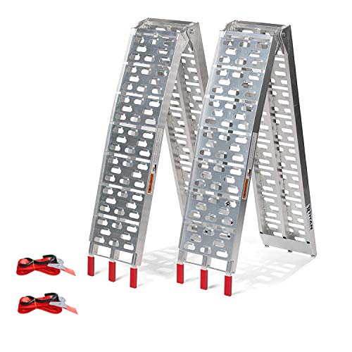 Gimisgu 2X Faltbare Auffahrrampe Verladerampe 680 kg Traglast ALU Laderampen Klappbar mit 2 Spanngurt Verladeschiene Antirutsch Motorrad ATV Quad PKW Auto Laderampe von Gimisgu