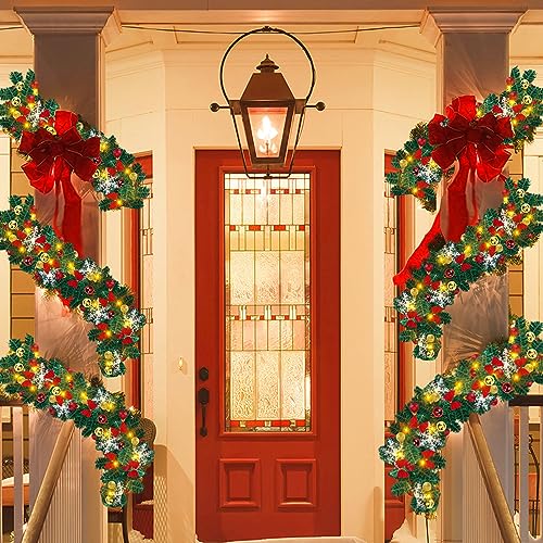 Gimisgu 2er 5m Weihnachtsgirlande mit Beleuchtung, Grün Tannengirlande Künstliche Girlande inkl. Deko, mit 100 LEDs Warmweiß, Weihnachtskranz Künstliches Innen und Außen Girlande, 2 STÜCK von Gimisgu