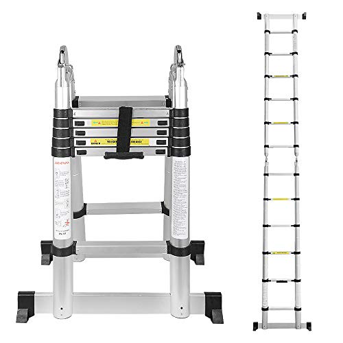 Gimisgu 3.8M Alu Teleskopleiter Teleskop Klappleiter, Groosse Anwendbarkeit Multifunktionsleiter, Klappbar Leiter, Ausziehbare Leiter Bis 150 kg Belastbarkeit von Gimisgu