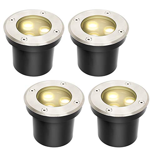 Gimisgu 4er set LED Bodenleuchte 3W IP67 Runde Bodenstrahler Gehwegbeleuchtung Bodenstrahler Bodenlampe bodeneinbaustrahler Wasserdicht für Terrasse Rasen von Gimisgu