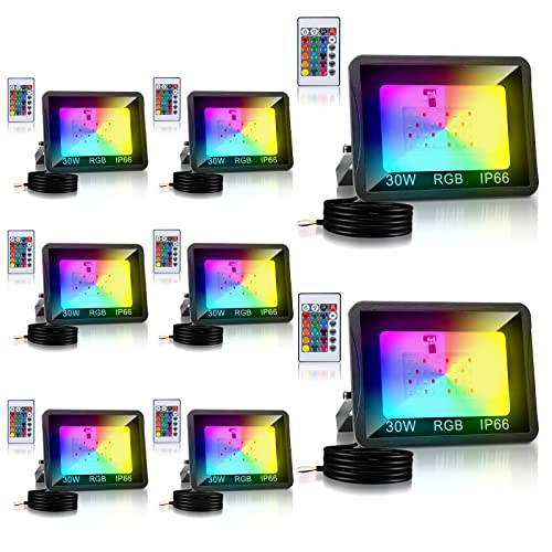 Gimisgu 8x30W RGB Farbwechsel Flutlichter, Bunt Strahler mit Fernbedienung LED Fluter, RGB LED Fluter 16 Farben 4 Modi mit Memory Funktion, IP66 Wasserdicht für Party Außen (kein Stecker), 8 Pack von Gimisgu