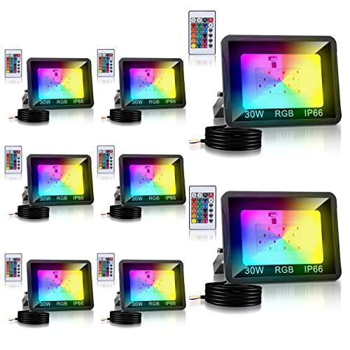 Gimisgu 8x30W RGB Farbwechsel Flutlichter, Bunt Strahler mit Fernbedienung LED Fluter, RGB LED Fluter 16 Farben 4 Modi mit Memory Funktion, IP66 Wasserdicht für Party Außen (kein Stecker) von Gimisgu