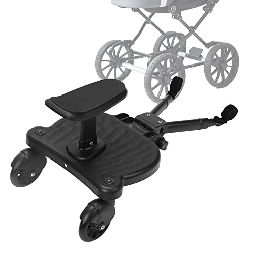 Gimisgu Buggy Board mit Sitz, Mitfahrbrett Trittbrett, Universal Stehbrett, 360°Zweirad Design, Kinderwagen Zubehör, mit Kinderwagensitz, passend für jeden Kinderwagen erhältlich(Schwarz) von Gimisgu