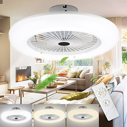 Gimisgu Deckenventilator mit Beleuchtung, 80W Deckenlampe mit Fernbedienung, Ventilator Einstellbare 3 Windgeschwindigkeit und Farbtemperatur, 3000K-6000K φ55CM mit Time von Gimisgu