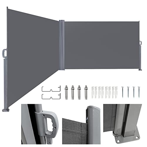 Gimisgu Doppelseitenmarkise, 180x600cm Ausziehbar Seitenmarkise, Seitenwandmarkise Sonnenschutz, Seitlicher Sichtschutz, Seitenrollo, Windschutz für Garten, Terrasse, Balkon, Grau von Gimisgu