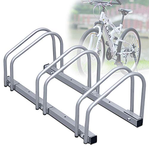 Gimisgu Fahrradständer für 3 Fahrräder 35-55 mm Reifenbreite Mehrfachständer Aufstellständer Radständer Bodenständer, Bodenparker Bügelparker, HBT 26x70.5x32cm, Silber von Gimisgu