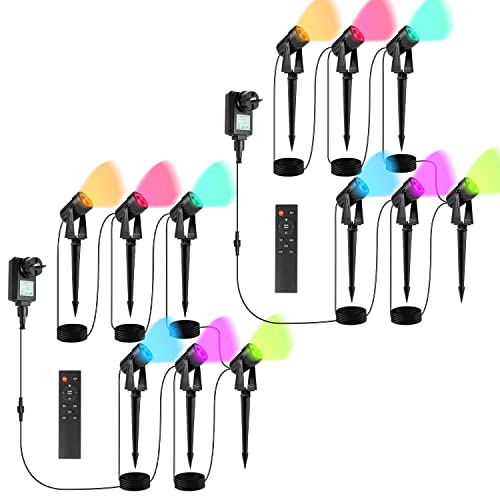 Gimisgu Gartenbeleuchtung LED, 6 in 1 RGB Farbwechsel Gartenleuchten LED mit Erdspieß, 12er Set Gartenlampe Wegbeleuchtung mit Stecker und Fernbedienung, IP65 Wasserdicht für Garten Teich von Gimisgu