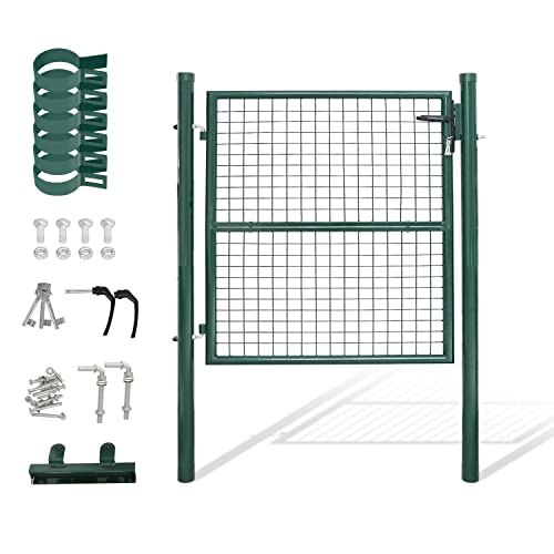 Gimisgu Gartentor 125x100cm Zauntor Gartentür aus verzinktem Stahl inkl. Griff Schloss und 3 Schlüssel Robust und Langlebig Hoftor für Stabmattenzau Pforte Einfahrtstür Grün von Gimisgu