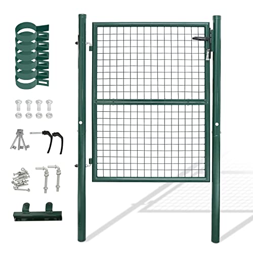 Gimisgu Gartentor 150x100cm Zauntor Gartentür aus verzinktem Stahl inkl. Griff Schloss und 3 Schlüssel Robust und Langlebig Hoftor für Stabmattenzau Pforte Einfahrtstür Grün von Gimisgu