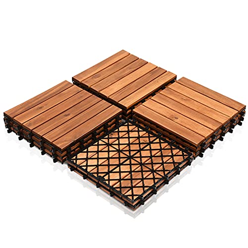 Gimisgu Holzfliesen aus Akazien Holz, 6 Latten Fliese 1m², 30x30cm Bodenfliesen geeignet als Terrassenfliesen und Balkonfliesen(11 Stück) von Gimisgu