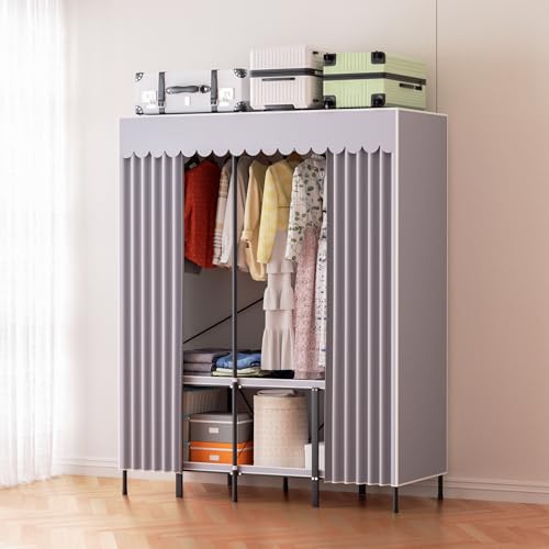 Gimisgu Klappbarer Kleiderschrank, schlafzimmerschrank, einteiliger Schrank, Schnellmontage, Tragkraft 100 kg, Stauraum für Kleidung und Gepäck, grau, 138x170x48cm von Gimisgu