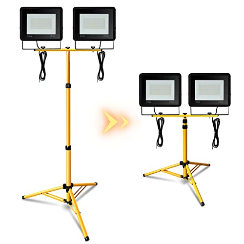 Gimisgu LED Baustrahler, 2x50W Arbeitsstrahler 4250LM LED Fluter inkl. Höhenverstellbar Stativ und 1m Kabel, 3000K Warmweiß IP66 Wasserdicht Baulampe für Keller Schuppen (kein Stecker) von Gimisgu