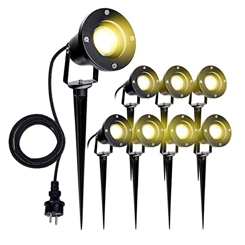 Gimisgu LED Gartenstrahler, 8er 4W GU10 LED Gartenleuchte mit Erdspieß und Stecker, Warmweiß 3000K IP65 Wasserdicht Gartenbeleuchtung, Dekorative Gartenlampe Außen-Strahler Beleuchtung von Gimisgu