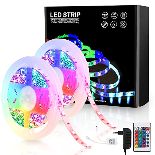 Gimisgu LED Strip 8m(2x4m) RGB LED Streifen 5050 SMD Farbwechsel LED Lichterkette mit 24 Tasten Fernbedienung 12V Selbstklebend LED Lichtband für Haus Schlafzimmer TV Küche Party von Gimisgu