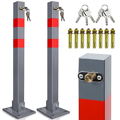Gimisgu Parkpfosten, Absperrpfosten Klappbar, Robust und Stabil Parkplatzsperre Wegsperren Sperrpfosten, Parkplatz-Barriere mit 3 Schlüssel，2er Set von Gimisgu