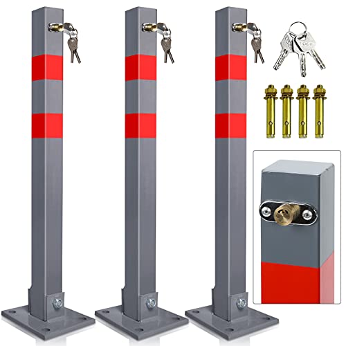 Gimisgu Parkpfosten, Absperrpfosten Klappbar, Robust und Stabil Parkplatzsperre Wegsperren Sperrpfosten, Parkplatz-Barriere mit 9 Schlüssel，3er Set von Gimisgu