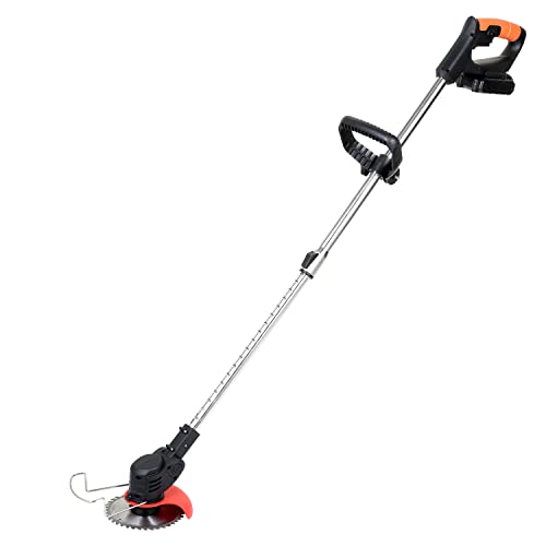 Gimisgu Rasentrimmer inkl. Akku, 24V Rasen Kantenschneider mit 1.5 Ah Li-Ion-Akku und Kunststoffmesser, 15 cm Schnittbreite, Teleskopstiel, 3-Fach Schnittwinkelverstellung von Gimisgu
