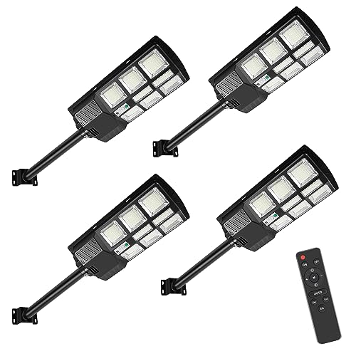 Gimisgu Straßenlaterne 300W Solar LED Lampe Solarlampen für Außen Outdoor Solarleuchte mit Bewegungssensor 6500K Solar Straßenlaterne IP67 Wasserdichte Solar Wandleuchte für Garten, Straße (4 Stück) von Gimisgu