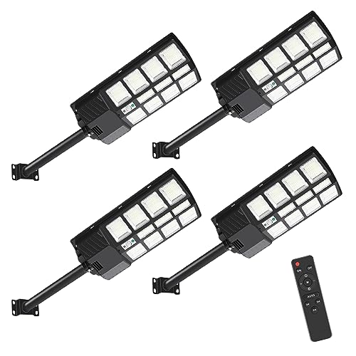 Gimisgu Straßenlaterne 400W Solar LED Lampe Solarlampen für Außen Outdoor Solarleuchte mit Bewegungssensor 6500K Solar Straßenlaterne IP67 Wasserdichte Solar Wandleuchte für Garten, Straße (4 Stück) von Gimisgu