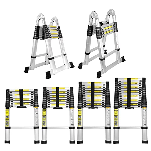 Gimisgu Teleskopleiter Aluminium, 4.6M Alu-teleskopleiter Rutschfester, Klappleiter Ausziehbar Stehleiter, 150 kg Belastbarkeit, Mehrzweckleiter für Heim Werken, 15 Sprossen von Gimisgu