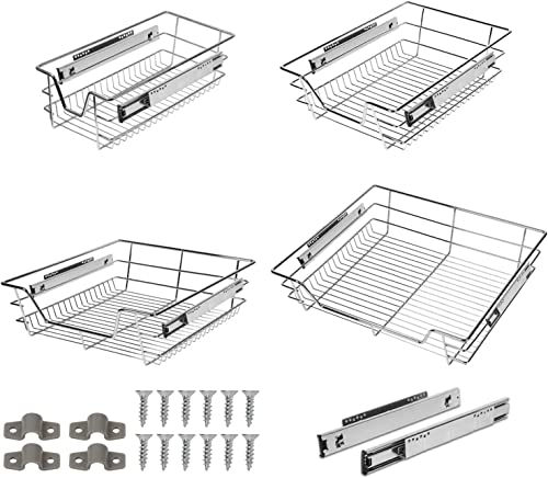 Gimisgu Teleskopschublade 30 cm Küchenschublade Schrankauszug Ausziehbare Ablage Küchenschrank Korbauszug Schublade Vollauszug Küchen Regal(4 Stück) von Gimisgu