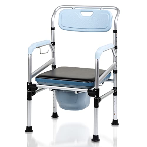 Gimisgu Toiletten Duschstuhl Fahrbar Toilettenstuhl für Senioren Höhenverstellbar WC-Stuhl mit Armlehne Rückenlehne und Toiletteneimer Multifunktionsstuhl Antirutschenden für Schlafzimmer und Bad von Gimisgu