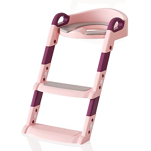 Gimisgu Toilettensitz für Kinder Tragbar und faltbar Töpfchentrainer stabil Toiletten Trainer Mit Breite und rutschfeste Treppe Rosa von Gimisgu