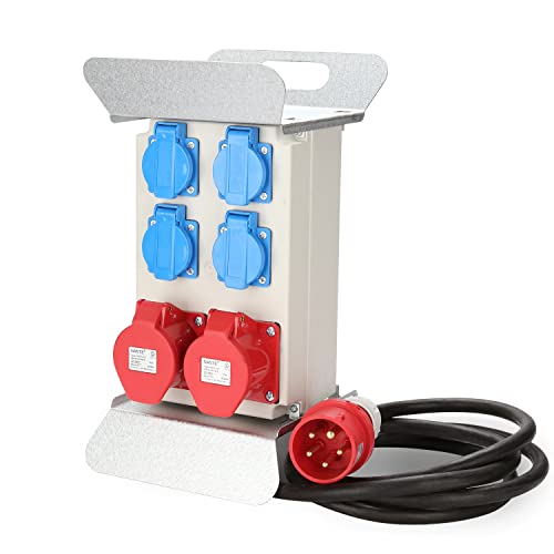 Gimisgu Verteiler Baustromverteiler Stromverteilung CEE 2 x 16A 400V+4x 230V 5 Polig IP44 Schuko Stromverteiler Wandverteiler Mit Sicherheitsklappdeckeln Leitung Für Baustelle von Gimisgu