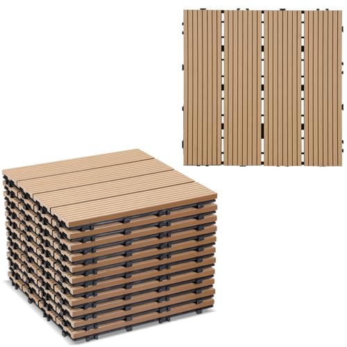 Gimisgu WPC Terrassenfliesen, 30x30cm WPC Fliesen 66er Set für 6 m² Balkonfliesen Klickfliesen mit Klick-System, Bodenbelag für Balkon Terrasse, Wetterfest mit Drainage, Teak Gimisgu WPC Terrassenfliesen, 30x30cm WPC Fliesen 66er Set für 6 m² Balkonfliesen Klickfliesen mit Klick-System, Bodenbelag für Balkon Terrasse, Wetterfest mit Drainage, Teak von Gimisgu