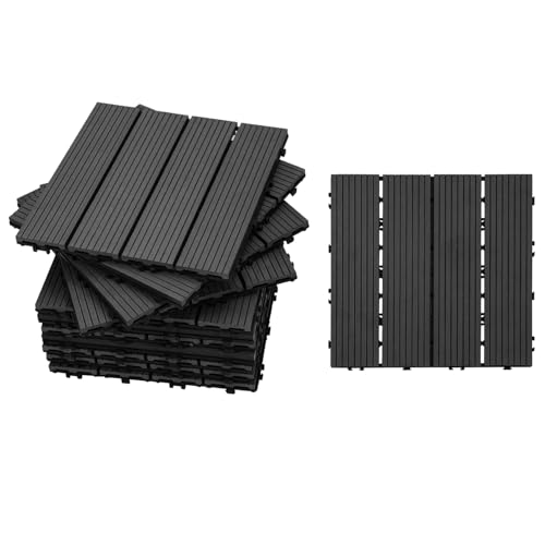 Gimisgu WPC Fliesen 30x30cm, WPC Terrassenfliesen Bodenbelag Klickfliesen Fliese, Wetterfest mit Drainagefunktion, Terrassendielen für Balkon Terrasse 22 Stück/2m², Anthrazit von Gimisgu