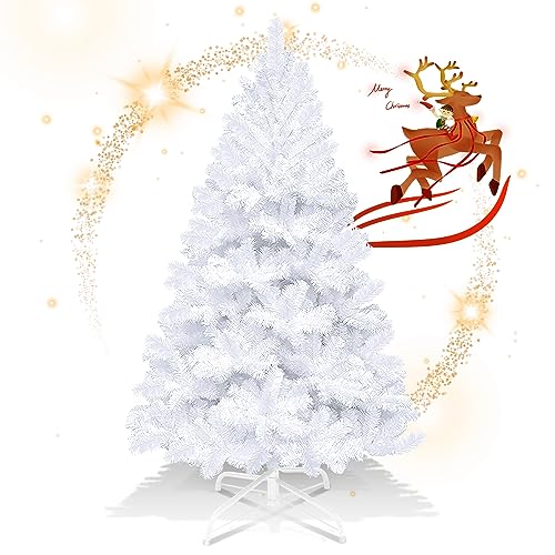 Gimisgu Weihnachtsbaum Künstlicher, 120cm Tannenbaum Christbaum mit 200 Spitzen und Ständer, PVC Schwer Entflammbar, Schnellaufbau Klappsystem, für Weihnachtsdeko Partys (Weiß) von Gimisgu