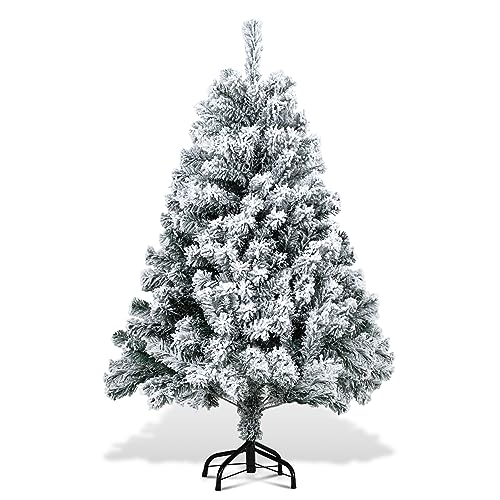 Gimisgu Weihnachtsbaum künstlich mit Schnee, 120cm verschneiter Christbaum mit Metallständer, 340 Spitzen PVC Schwer entflammbarer, Automatischer Tannenbaum Einfacher Aufbau von Gimisgu