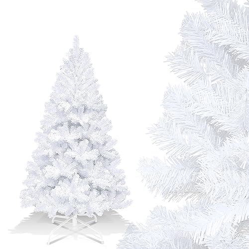 Gimisgu künstliche Weihnachtsbaum, 150cm PVC Künstlicher Christbaum mit 350 Spitzen, Einfacher Aufbau inkl. Metallständer, Schwer Entflammbar, Weihnachtsdeko Dekorieren (Weiß) von Gimisgu
