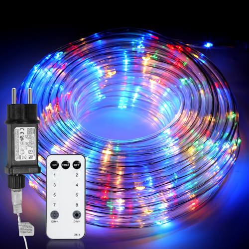 Gimisgu Lichterschlauch Aussen 30m, LED Schlauch Bunt, mit Fernbedienung, 8 Lichtmodi, einstellbare Helligkeit/Timer/Speicher, IP65 wasserdicht, für Innen und Außendekoration [Energieklasse F] von Gimisgu