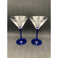 Blaue Lumeric Martini-Gläser - Art Deco Handgefertigtes Cocktail-Set von GinasVintageDelights