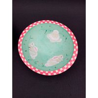 Handbemalte Hasenschale Aus Holz Rustikales Oster Dekor, Frühlings Tischdekoration, Handgemachtes Geschenk von GinasVintageDelights