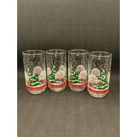 Libbey Weihnachtsbaum Szene Becher - 4Er Set von GinasVintageDelights