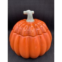 Markenzeichen Keramik Kürbis, Herbst Dekor, Elegantes Kürbisglas, Deckeldose, Herbstdekoration, Ernte Dekor von GinasVintageDelights