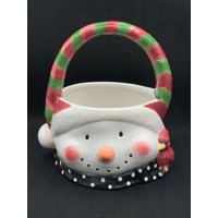 Vintage Keramik Schneemann Korb, Urlaub Dekor, Weihnachtskorb, Dekoration, Winter Wohnkultur, Sammler Geschenk von GinasVintageDelights