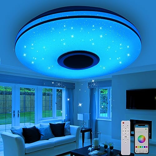 Gindoly 36W LED Deckenleuchte Dimmbar mit Bluetooth Lautsprecher,LED Deckenlampe mit Fernbedienung oder APP-Steuerung,RGBW Farbwechsel,Einstellbar für Schlafzimmer Küche Kinderzimmer Wohnzimmer von Gindoly