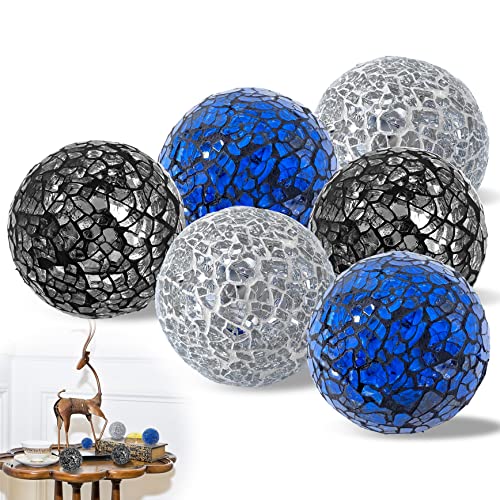 Ginfonr 6 Stück Dekorative Glaskugeln, Mosaic Glass Orbs, Mosaik-Kugeln für Wohnzimmer oder Esstisch, Couchtisch Dekorieren von Schalen Vasen, Tischen, Hochzeiten, Partys (Silber, Ozeanblau, Schwarz) von Ginfonr