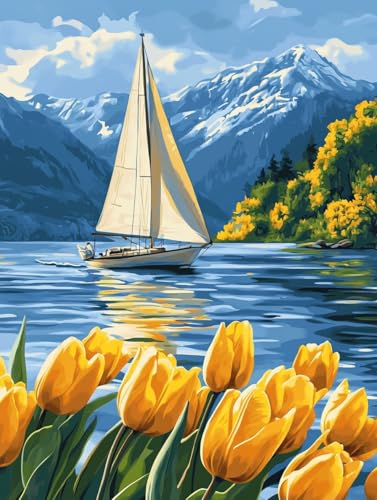 Ginfonr DIY Acrylayers Diamond Art Painting Kit für Erwachsene, Segelboot, 4-lagiges Acryl, magnetisches Diamantgemälde, Stehtisch-Dekor mit dynamischem Tiefeneffekt, Heim/Büro, Bastelgeschenk, 10,2 x von Ginfonr