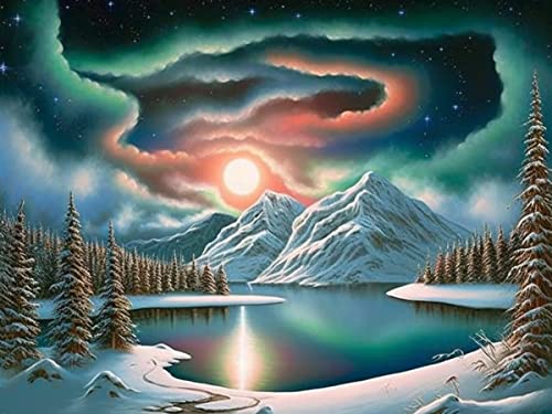 Ginfonr DIY Diamond Painting Zubehör Aurora Borealis Schnee Set Full, 5D Diamant Painting Landschaften Bilder Kit Crystal Rhinestone Embroidery Decoration Für Home Wall Décor 30x40 cm von Ginfonr