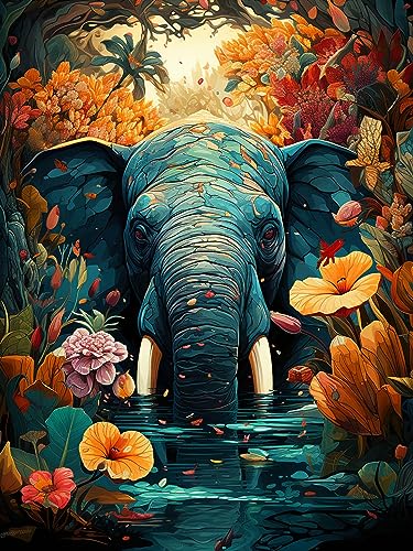 Ginfonr DIY Diamond Painting Zubehör Elefant Bunt Set Full, 5D Diamant Painting Tier Bilder Kit Crystal Rhinestone Embroidery Decoration Für Home Wall Décor 30x40cm von Ginfonr