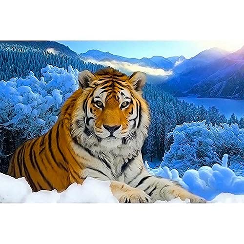 Ginfonr DIY Diamond Painting Zubehör Tiger Set Full, 5D Diamant Painting Schneeberg Bilder Kit Crystal Rhinestone Embroidery Decoration Für Home Wall Décor 30x40cm von Ginfonr