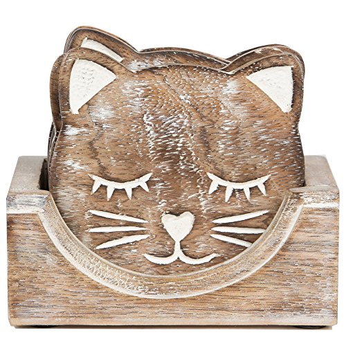 Drinks Coasters - Wooden Cat Coasters - Set of 6 in Storage Box (SC099) by Ginger Interiors von Sass & Belle